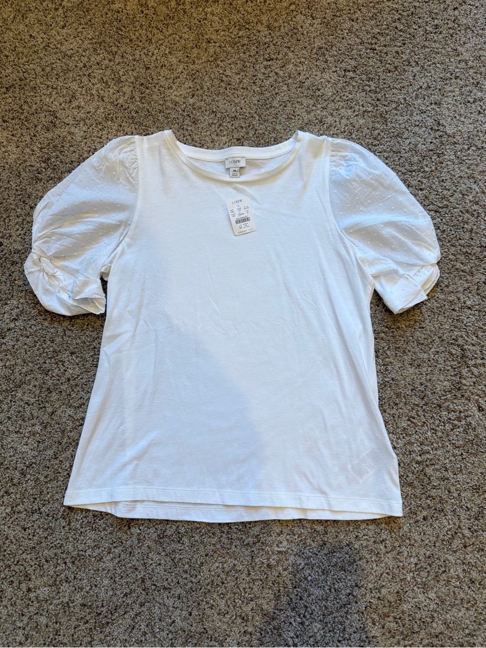 J Crew White Puff Sleeve Knit Top